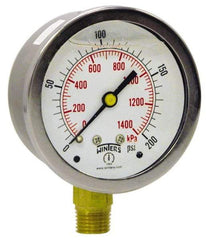 Winters - 2-1/2" Dial, 1/4 Thread, 0-100 Scale Range, Pressure Gauge - Lower Connection Mount, Accurate to 1.5% of Scale - Exact Tool & Supply