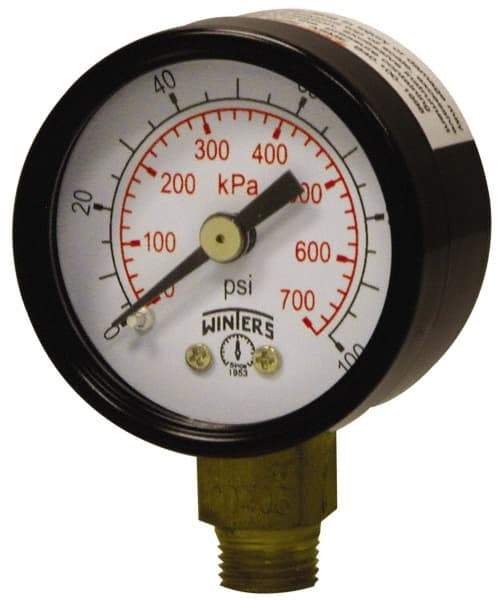 Winters - 1-1/2" Dial, 1/8 Thread, 0-60 Scale Range, Pressure Gauge - Lower Connection Mount, Accurate to 3-2-3% of Scale - Exact Tool & Supply