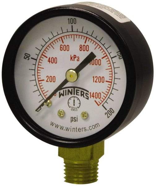 Winters - 2" Dial, 1/4 Thread, 0-160 Scale Range, Pressure Gauge - Lower Connection Mount, Accurate to 3-2-3% of Scale - Exact Tool & Supply