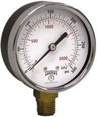 Winters - 2-1/2" Dial, 1/4 Thread, 0-300 Scale Range, Pressure Gauge - Lower Connection Mount, Accurate to 3-2-3% of Scale - Exact Tool & Supply