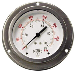 Winters - 2-1/2" Dial, 1/4 Thread, 0-600 Scale Range, Pressure Gauge - Front Flange Panel Mount, Center Back Connection Mount, Accurate to 1.5% of Scale - Exact Tool & Supply