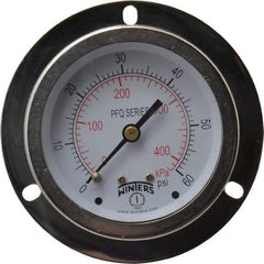Winters - 2-1/2" Dial, 1/4 Thread, 0-60 Scale Range, Pressure Gauge - Front Flange Panel Mount, Center Back Connection Mount, Accurate to 1.5% of Scale - Exact Tool & Supply