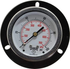Winters - 2-1/2" Dial, 1/4 Thread, 0-100 Scale Range, Pressure Gauge - Front Flange Panel Mount, Center Back Connection Mount, Accurate to 1.5% of Scale - Exact Tool & Supply