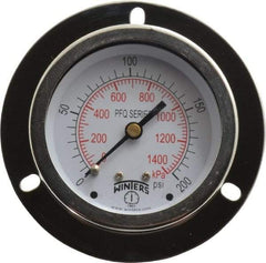 Winters - 2-1/2" Dial, 1/4 Thread, 0-200 Scale Range, Pressure Gauge - Front Flange Panel Mount, Center Back Connection Mount, Accurate to 1.5% of Scale - Exact Tool & Supply