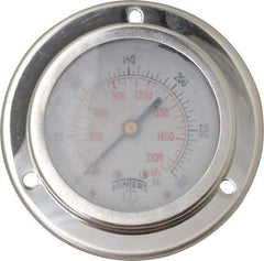 Winters - 2-1/2" Dial, 1/4 Thread, 0-300 Scale Range, Pressure Gauge - Front Flange Panel Mount, Center Back Connection Mount, Accurate to 1.5% of Scale - Exact Tool & Supply