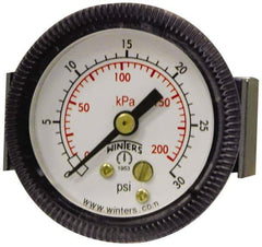 Winters - 2-1/2" Dial, 1/4 Thread, 0-30 Scale Range, Pressure Gauge - U-Clamp Panel Mount, Center Back Connection Mount, Accurate to 2.5% of Scale - Exact Tool & Supply