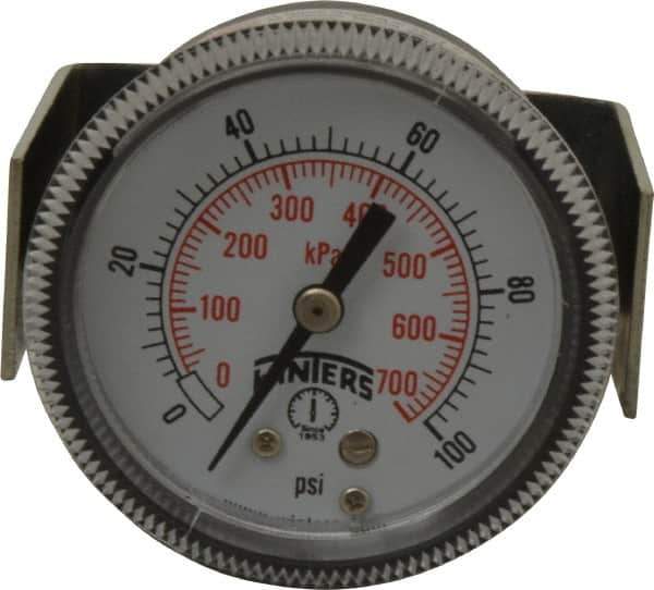 Winters - 2" Dial, 1/8 Thread, 0-100 Scale Range, Pressure Gauge - U-Clamp Panel Mount, Center Back Connection Mount, Accurate to 2.5% of Scale - Exact Tool & Supply