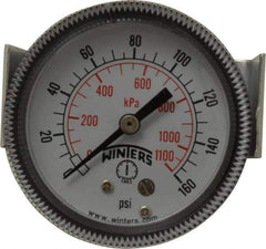 Winters - 2" Dial, 1/8 Thread, 0-160 Scale Range, Pressure Gauge - U-Clamp Panel Mount, Center Back Connection Mount, Accurate to 2.5% of Scale - Exact Tool & Supply