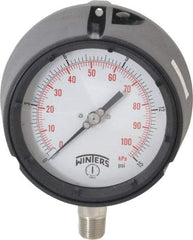 Winters - 4-1/2" Dial, 1/2 Thread, 0-15 Scale Range, Pressure Gauge - Lower Connection Mount, Accurate to 0.5% of Scale - Exact Tool & Supply