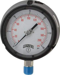 Winters - 4-1/2" Dial, 1/2 Thread, 0-30 Scale Range, Pressure Gauge - Lower Connection Mount, Accurate to 0.5% of Scale - Exact Tool & Supply