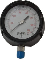 Winters - 4-1/2" Dial, 1/2 Thread, 0-100 Scale Range, Pressure Gauge - Lower Connection Mount, Accurate to 0.5% of Scale - Exact Tool & Supply