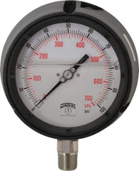 Winters - 4-1/2" Dial, 1/2 Thread, 0-100 Scale Range, Pressure Gauge - Lower Connection Mount, Accurate to 0.5% of Scale - Exact Tool & Supply