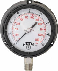 Winters - 4-1/2" Dial, 1/2 Thread, 0-160 Scale Range, Pressure Gauge - Lower Connection Mount, Accurate to 0.5% of Scale - Exact Tool & Supply