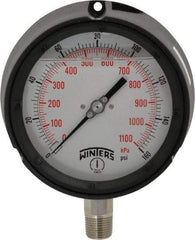 Winters - 4-1/2" Dial, 1/2 Thread, 0-160 Scale Range, Pressure Gauge - Lower Connection Mount, Accurate to 0.5% of Scale - Exact Tool & Supply