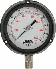 Winters - 4-1/2" Dial, 1/2 Thread, 0-200 Scale Range, Pressure Gauge - Lower Connection Mount, Accurate to 0.5% of Scale - Exact Tool & Supply