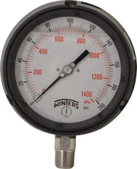Winters - 4-1/2" Dial, 1/2 Thread, 0-200 Scale Range, Pressure Gauge - Lower Connection Mount, Accurate to 0.5% of Scale - Exact Tool & Supply