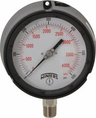 Winters - 4-1/2" Dial, 1/2 Thread, 0-600 Scale Range, Pressure Gauge - Lower Connection Mount, Accurate to 0.5% of Scale - Exact Tool & Supply