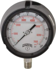 Winters - 4-1/2" Dial, 1/2 Thread, 0-1,000 Scale Range, Pressure Gauge - Lower Connection Mount, Accurate to 0.5% of Scale - Exact Tool & Supply