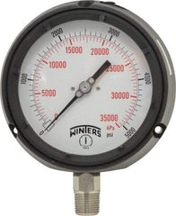 Winters - 4-1/2" Dial, 1/2 Thread, 0-5,000 Scale Range, Pressure Gauge - Lower Connection Mount, Accurate to 0.5% of Scale - Exact Tool & Supply