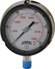 Winters - 4-1/2" Dial, 1/2 Thread, 0-5,000 Scale Range, Pressure Gauge - Lower Connection Mount, Accurate to 0.5% of Scale - Exact Tool & Supply