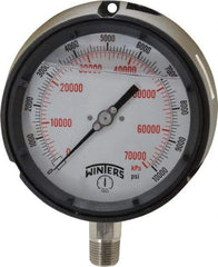 Winters - 4-1/2" Dial, 1/2 Thread, 0-10,000 Scale Range, Pressure Gauge - Lower Connection Mount, Accurate to 0.5% of Scale - Exact Tool & Supply