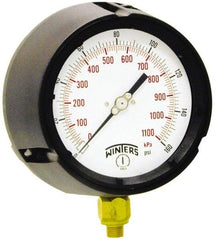 Winters - 4-1/2" Dial, 1/4 Thread, 0-400 Scale Range, Pressure Gauge - Lower Connection Mount, Accurate to 0.5% of Scale - Exact Tool & Supply