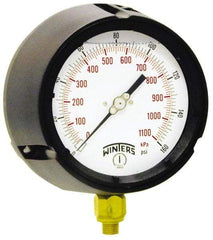 Winters - 4-1/2" Dial, 1/2 Thread, 0-1,000 Scale Range, Pressure Gauge - Lower Connection Mount, Accurate to 0.5% of Scale - Exact Tool & Supply