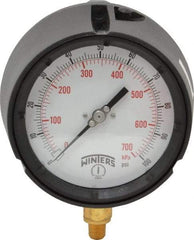 Winters - 4-1/2" Dial, 1/4 Thread, 0-100 Scale Range, Pressure Gauge - Lower Connection Mount, Accurate to 0.5% of Scale - Exact Tool & Supply