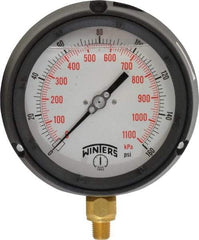 Winters - 4-1/2" Dial, 1/4 Thread, 0-160 Scale Range, Pressure Gauge - Lower Connection Mount, Accurate to 0.5% of Scale - Exact Tool & Supply