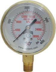 Winters - 1/4 Inch NPT, 3,000 Max psi, Brass Case Cylinder Pressure Gauge - 2-1/2 Inch Dial Diameter, 0 to 4000 psi Display Range - Exact Tool & Supply