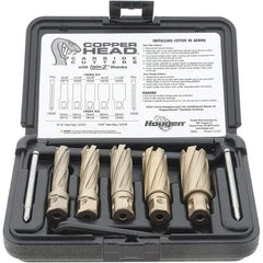 Hougen - 8 Piece, 9/16 to 1-1/16" Cutter Diam, 2" Cutting Depth, Carbide-Tipped Annular Cutter Set - Bright Finish, 3/4" Shank Diam, 9/16, 11/16, 13/16, 15/16, 1-1/16" Cutter Diams, 2 Flats on Shank - Exact Tool & Supply