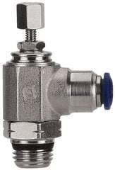 Value Collection - 1/4 x 1/8" Pipe, Angled Miniature Needle Valve - Buna Seal, Male x Push to Connect Ends, Nickel Plated Brass Valve, 145 Max psi - Exact Tool & Supply