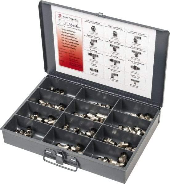 Value Collection - 36 Piece, Push to Connect Fitting Kit - Mixed Universal Threads, 10mm Tube - Exact Tool & Supply