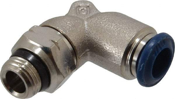 Value Collection - 1/4" Outside Diam, 1/8 Universal, Nickel Plated Brass Push-to-Connect Tube Male Swivel Elbow - 250 Max psi, Tube to Universal Thread Connection, Buna O-Ring - Exact Tool & Supply