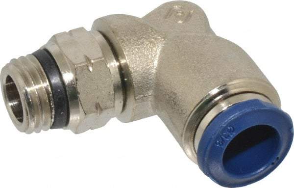 Value Collection - 3/8" Outside Diam, 1/4 Universal, Nickel Plated Brass Push-to-Connect Tube Male Swivel Elbow - 250 Max psi, Tube to Universal Thread Connection, Buna O-Ring - Exact Tool & Supply