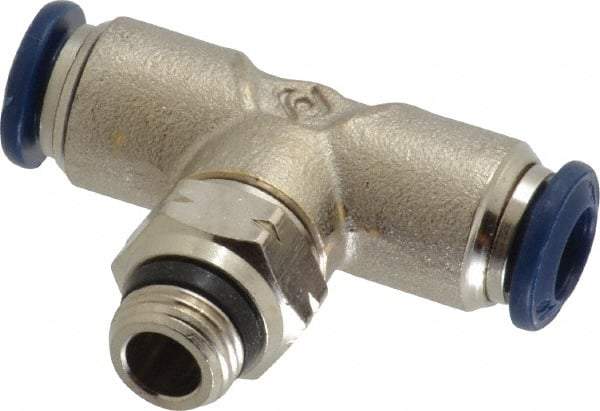Value Collection - 1/4" Outside Diam, 1/8 Universal, Nickel Plated Brass Push-to-Connect Tube Male Swivel Branch Tee - 250 Max psi, Tube to Universal Thread Connection, Buna O-Ring - Exact Tool & Supply