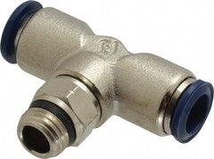 Value Collection - 3/8" Outside Diam, 1/4 Universal, Nickel Plated Brass Push-to-Connect Tube Male Swivel Branch Tee - 250 Max psi, Tube to Universal Thread Connection, Buna O-Ring - Exact Tool & Supply