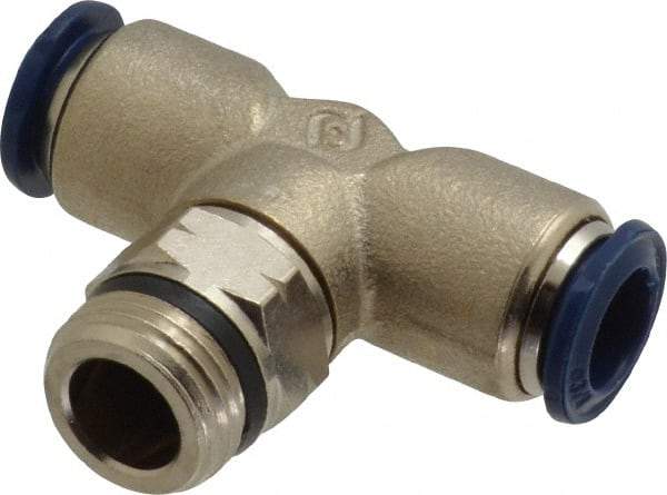 Value Collection - 3/8" Outside Diam, 3/8 Universal, Nickel Plated Brass Push-to-Connect Tube Male Swivel Branch Tee - 250 Max psi, Tube to Universal Thread Connection, Buna O-Ring - Exact Tool & Supply