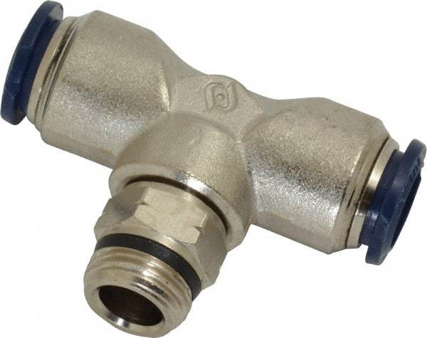 Value Collection - 1/2" Outside Diam, 3/8 Universal, Nickel Plated Brass Push-to-Connect Tube Male Swivel Branch Tee - 250 Max psi, Tube to Universal Thread Connection, Buna O-Ring - Exact Tool & Supply