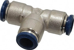 Value Collection - 3/8" Outside Diam, Nickel Plated Brass Push-to-Connect Tube Union Tee - 250 Max psi, Tube to Tube Connection, Buna O-Ring - Exact Tool & Supply