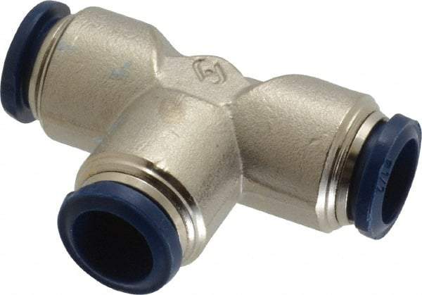 Value Collection - 1/2" Outside Diam, Nickel Plated Brass Push-to-Connect Tube Union Tee - 250 Max psi, Tube to Tube Connection, Buna O-Ring - Exact Tool & Supply