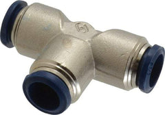Value Collection - 1/2" Outside Diam, Nickel Plated Brass Push-to-Connect Tube Union Tee - 250 Max psi, Tube to Tube Connection, Buna O-Ring - Exact Tool & Supply