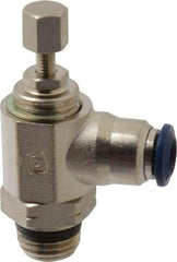Value Collection - 1/4" Pipe, Angled Miniature Needle Valve - Buna Seal, Male x Push to Connect Ends, Nickel Plated Brass Valve, 145 Max psi - Exact Tool & Supply