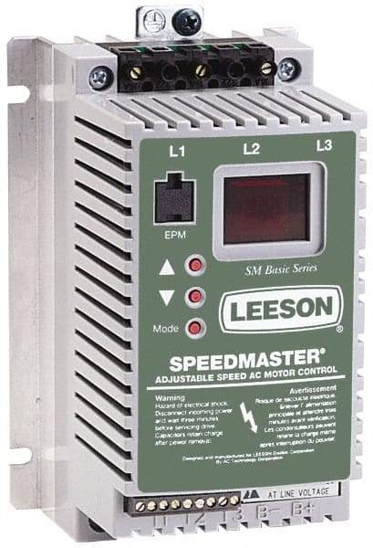Leeson - Single Phase, 208-240 Volt, 1/2 hp, Frequency Drive, Inverter & Speed Control - 3.64" Wide x 3.26" Deep x 5-3/4" High, Open Chassis - Exact Tool & Supply