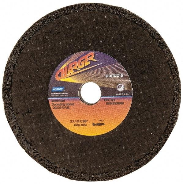 Norton - 3" Diam x 3/8" Hole x 1/4" Thick, T Hardness, 20 Grit Surface Grinding Wheel - Zirconia Alumina, Type 1, Very Coarse Grade, 20,370 Max RPM, No Recess - Exact Tool & Supply