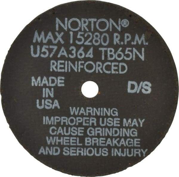 Norton - 4" 36 Grit Aluminum Oxide Cutoff Wheel - 1/16" Thick, 3/8" Arbor, 19,100 Max RPM, Use with Die Grinders - Exact Tool & Supply