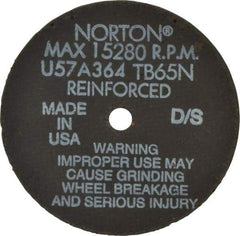 Norton - 4" 36 Grit Aluminum Oxide Cutoff Wheel - 1/16" Thick, 3/8" Arbor, 19,100 Max RPM, Use with Die Grinders - Exact Tool & Supply