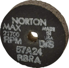 Norton - 2-1/2" Diam x 3/8" Hole x 1/2" Thick, R Hardness, 24 Grit Surface Grinding Wheel - Aluminum Oxide, Type 1, Very Coarse Grade, 21,700 Max RPM, No Recess - Exact Tool & Supply