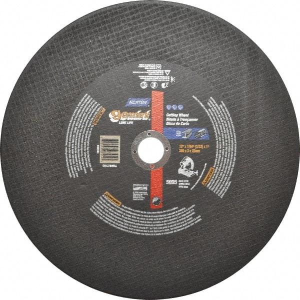 Norton - 12" Aluminum Oxide Cutoff Wheel - 7/64" Thick, 1" Arbor, 5,095 Max RPM, Use with Stationary Tools - Exact Tool & Supply