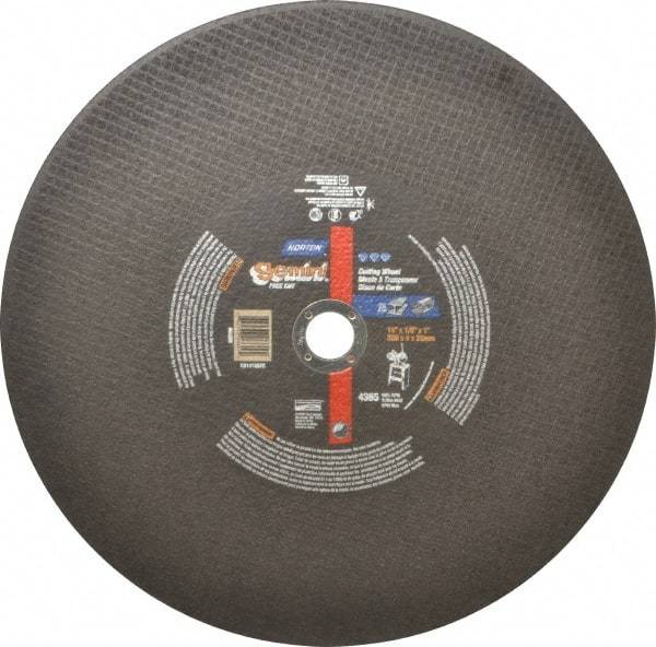 Norton - 14" Aluminum Oxide Cutoff Wheel - 1/8" Thick, 1" Arbor, 4,365 Max RPM, Use with Stationary Tools - Exact Tool & Supply